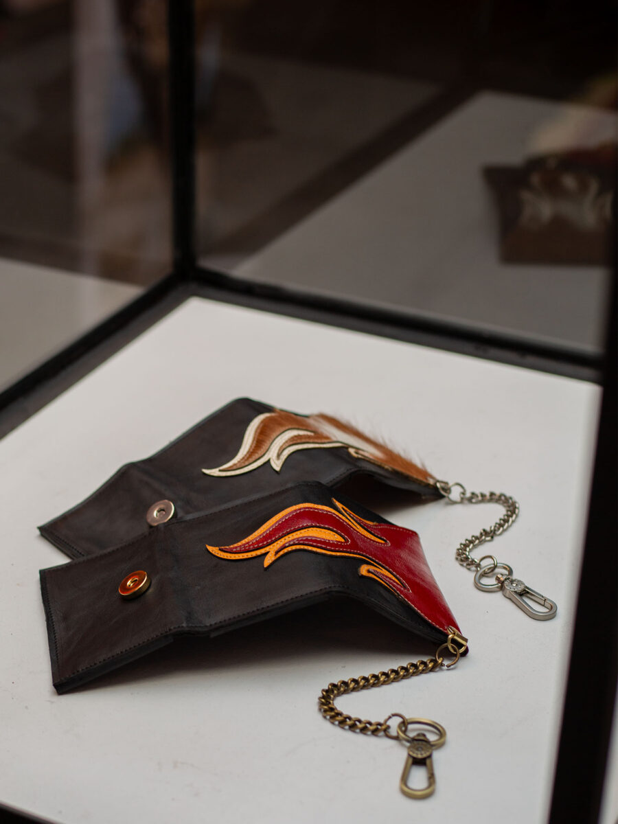 The Cow Hide Flame wallet handcrafted leather goods