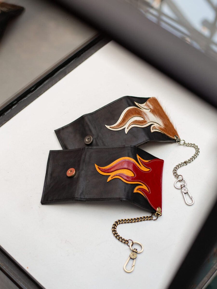 The Cow Hide Flame wallet handcrafted leather goods